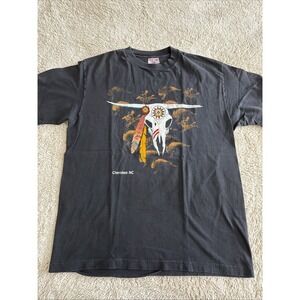 Vtg Softee Native American Indian Feather Skull TShirt Sz‎ XL Cherokee NC Single